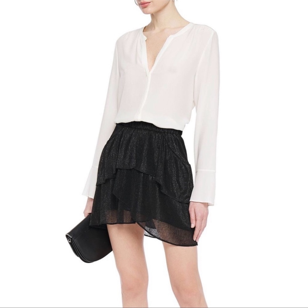 IRO Huge Tiered Black Metallic Short Skirt
